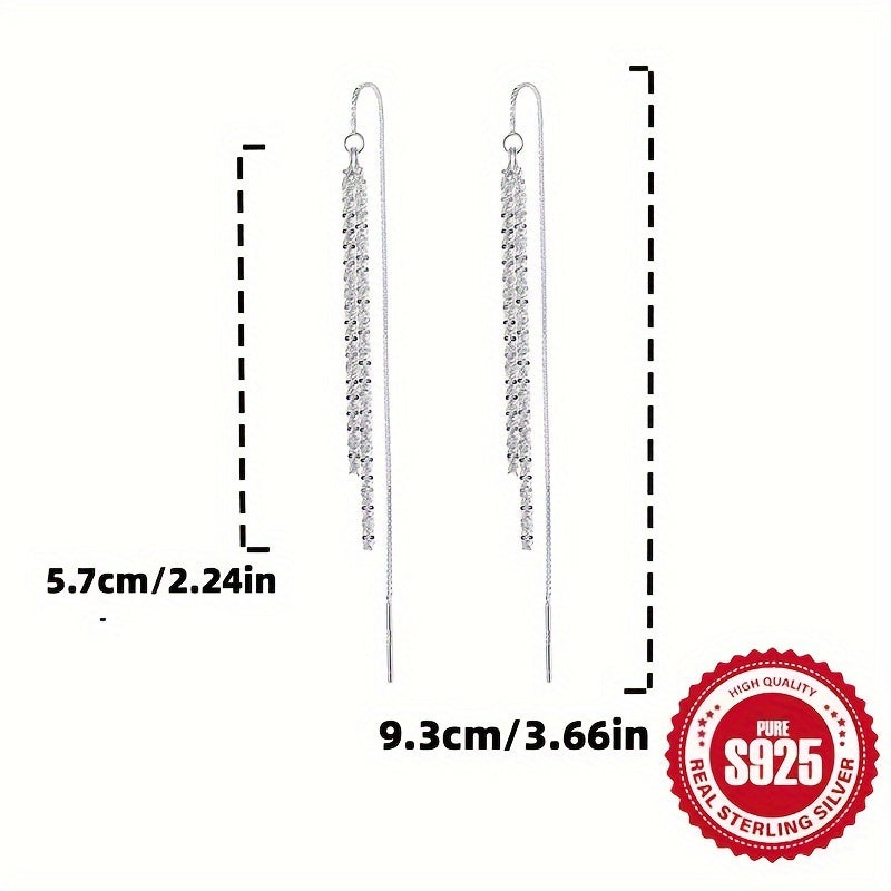 Sterling Silver Stud Earrings with Tassel Design Hypoallergenic for Women