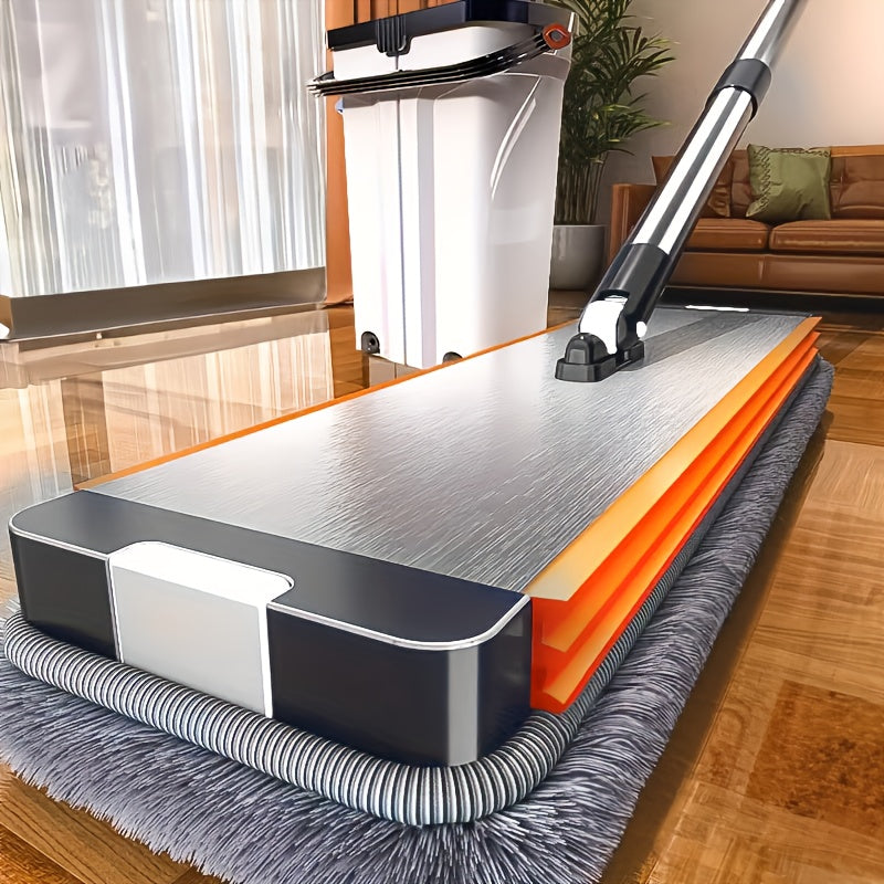 Oq tekis mopu va chelak to'plami, siqish qo'shimchasi bilan, metall material, uzun tutqich, nam/quruq devor tozalash va pol tozalash uchun ideal, 3/6 ta yuviladigan mikrofiber padlar bilan birga, yashash xonasi, yotoqxona, hammom va oshxona uchun mos.