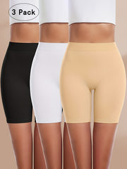 Women's Seamless High Waist Boyshorts 3-Pack Solid Color Nylon Stretch Underwear