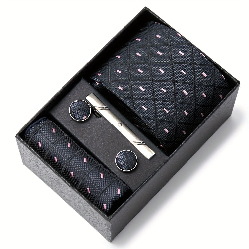 Men's Wedding Accessories Gift Set Tie Cufflinks Pocket Square in Gift Box