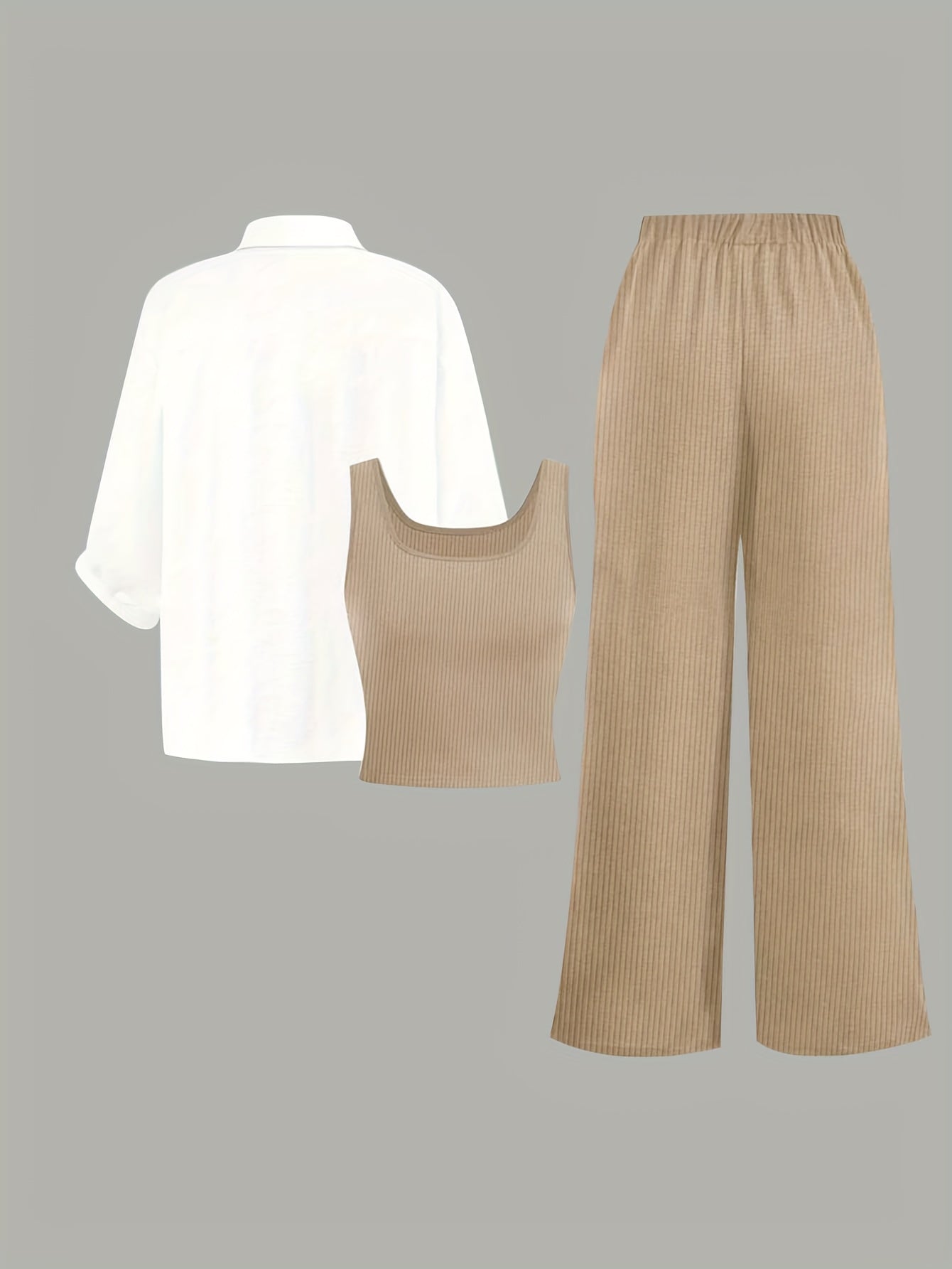 Conjunto de 3 piezas para mujer de color sólido casual, camiseta, pantalones, primavera y otoño