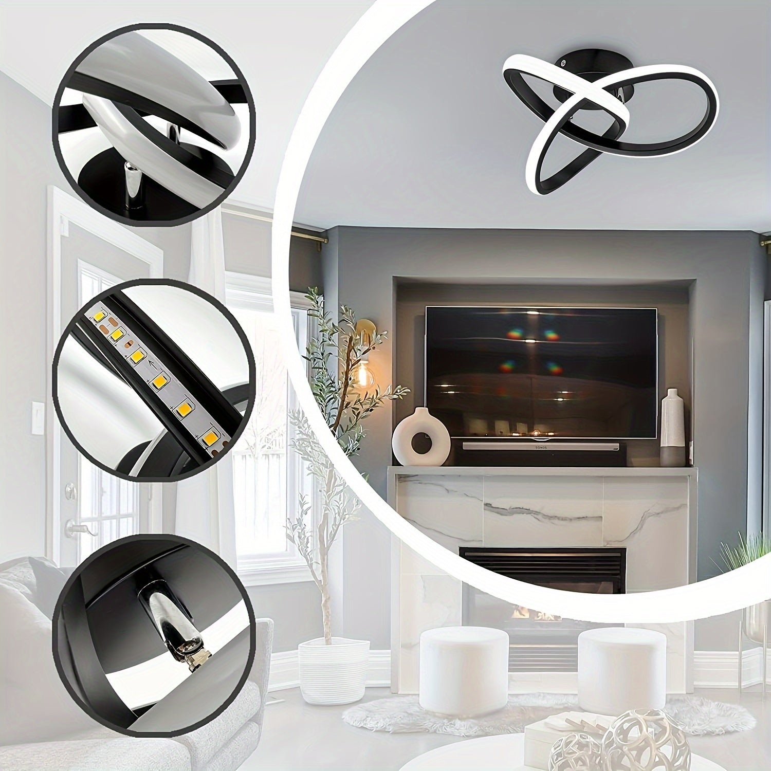 Dimmable LED Ceiling Light with Switch Control and Adjustable Color Temperature for Living Room Bedroom Kitchen