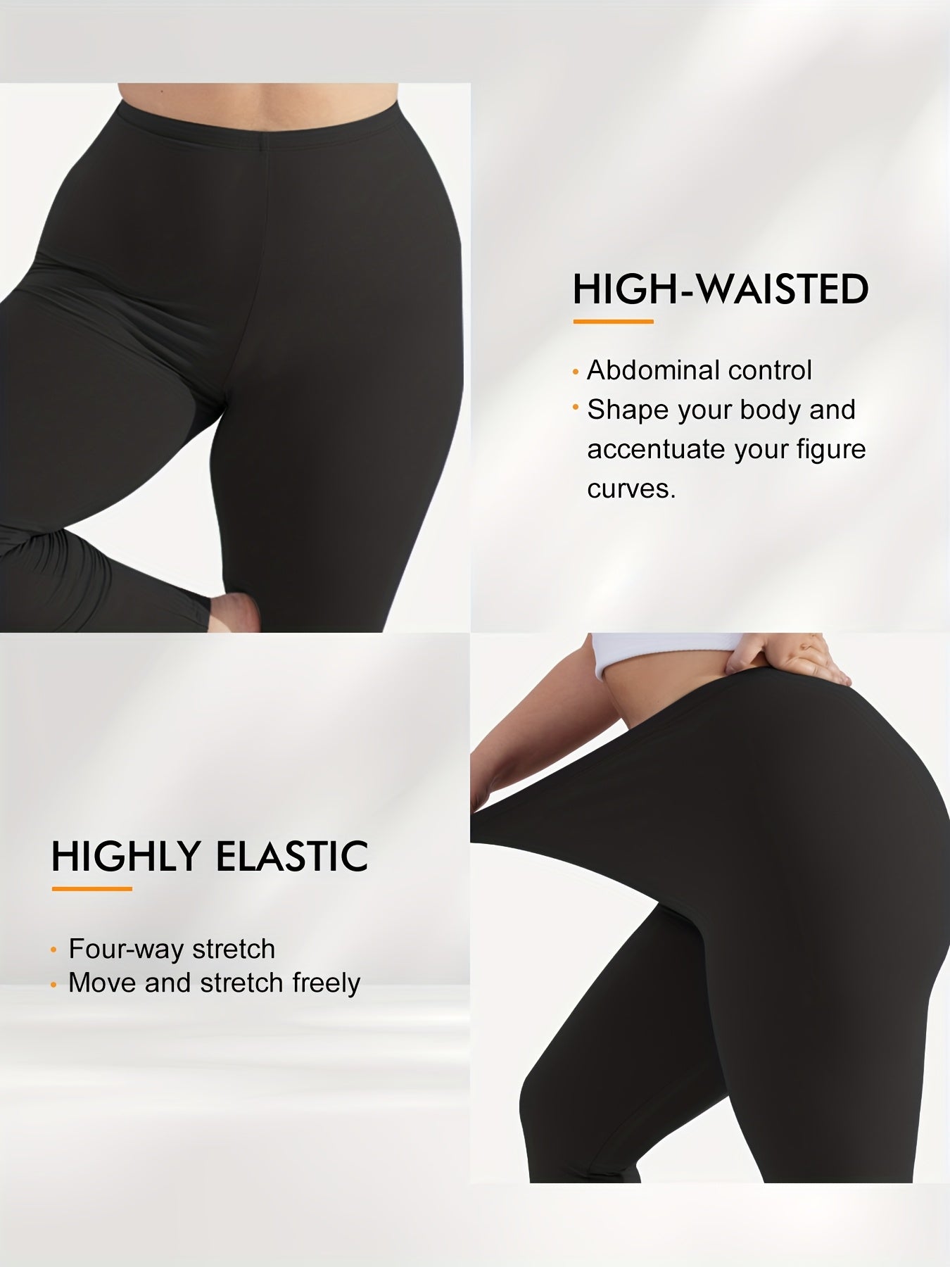 Plus Size High Waist Leggings 7/8 Length Opaque Stretchable Solid