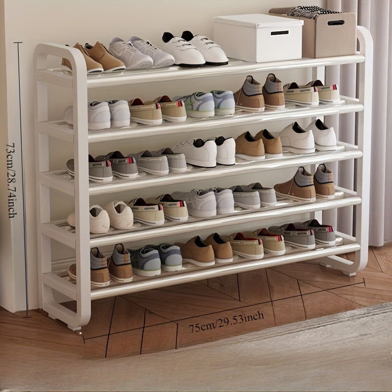 White Plastic Shoe Rack 5-Tier Narrow Space-Saving Organizer for Entryways and Dorms