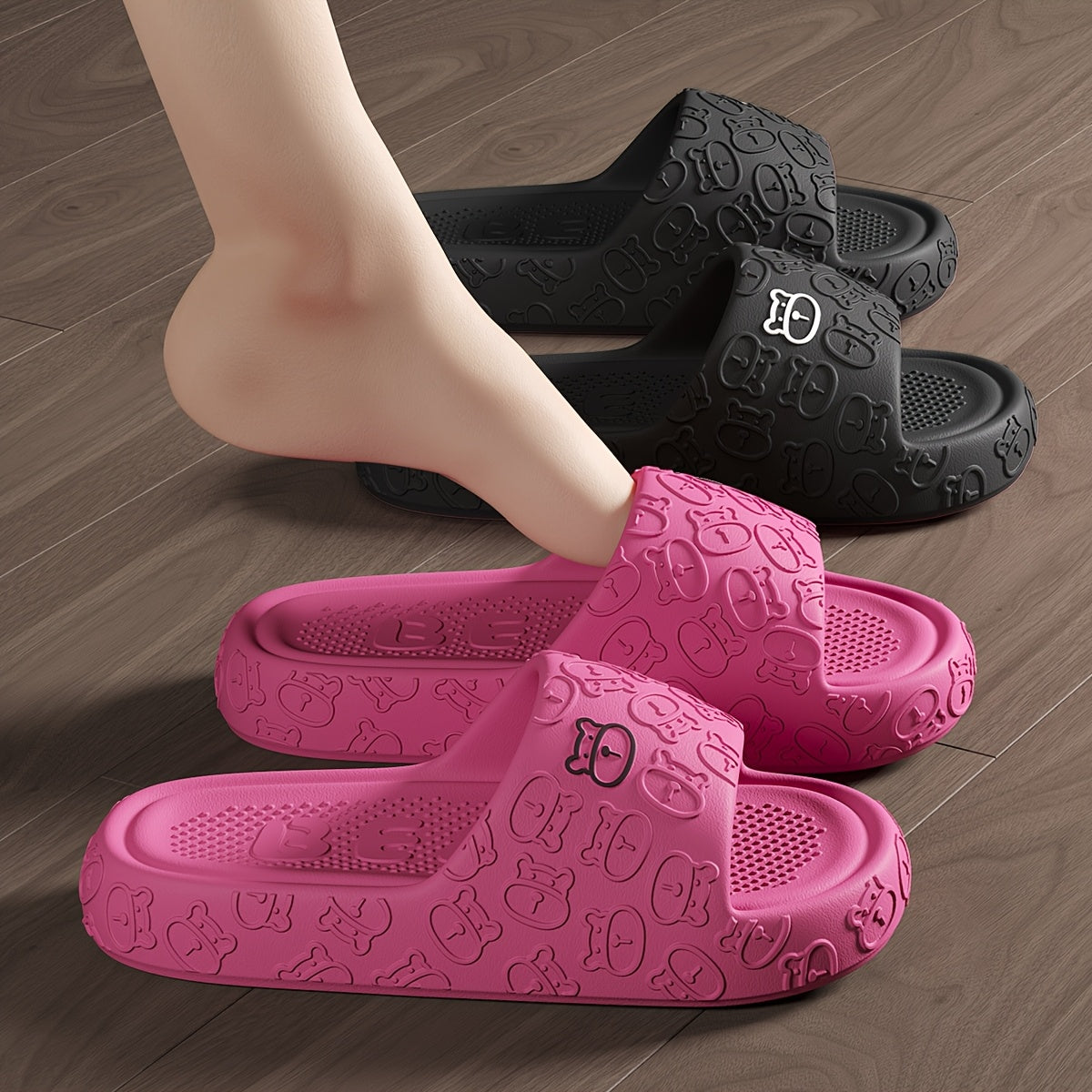 Women's Men’s Cartoon Bear Slip-On Sandals Pink Purple EVA Indoor Outdoor