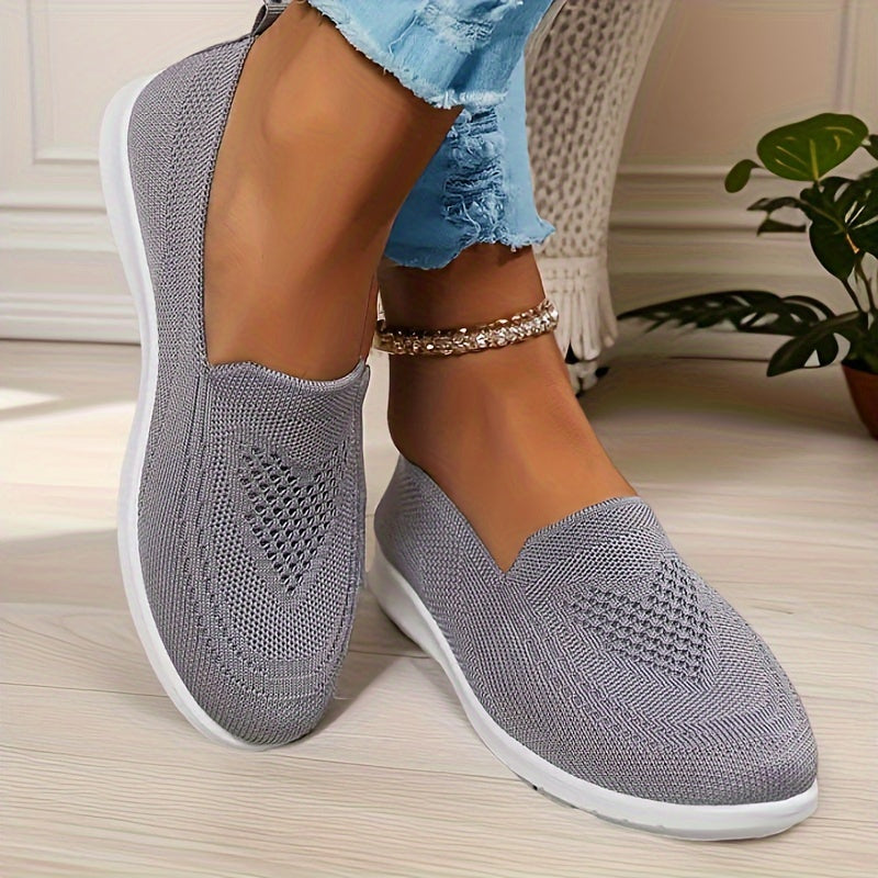 Women’s Lightweight Breathable Knit Flats Slip-On Walking Shoes Casual Allseason