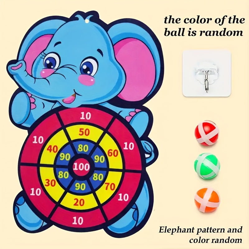 Bolalar uchun Fil Dart Taxtasi O'yini - Ichki/tashqi o'yinlar uchun tasodifiy rangli to'plar, multfilm dizayni bilan interaktiv yopishqoq devor o'yinchoq, tekstil material.