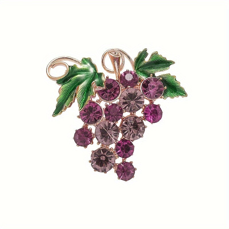 Purple Grape Brooch with Rhinestones Alloy Irregular Design for Ladies