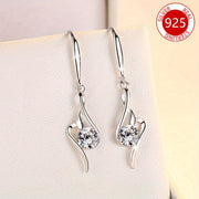 Sterling Silver Dangle Earrings with Clear Zirconia Stones for Women