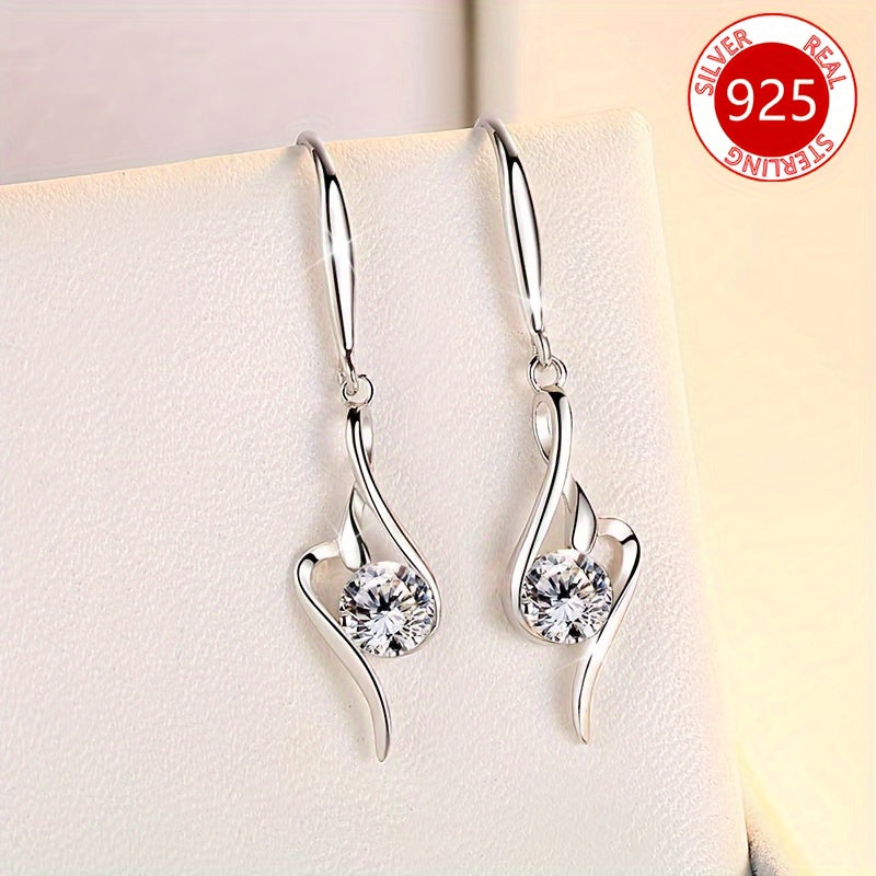 Sterling Silver Dangle Earrings with Clear Zirconia Stones for Women