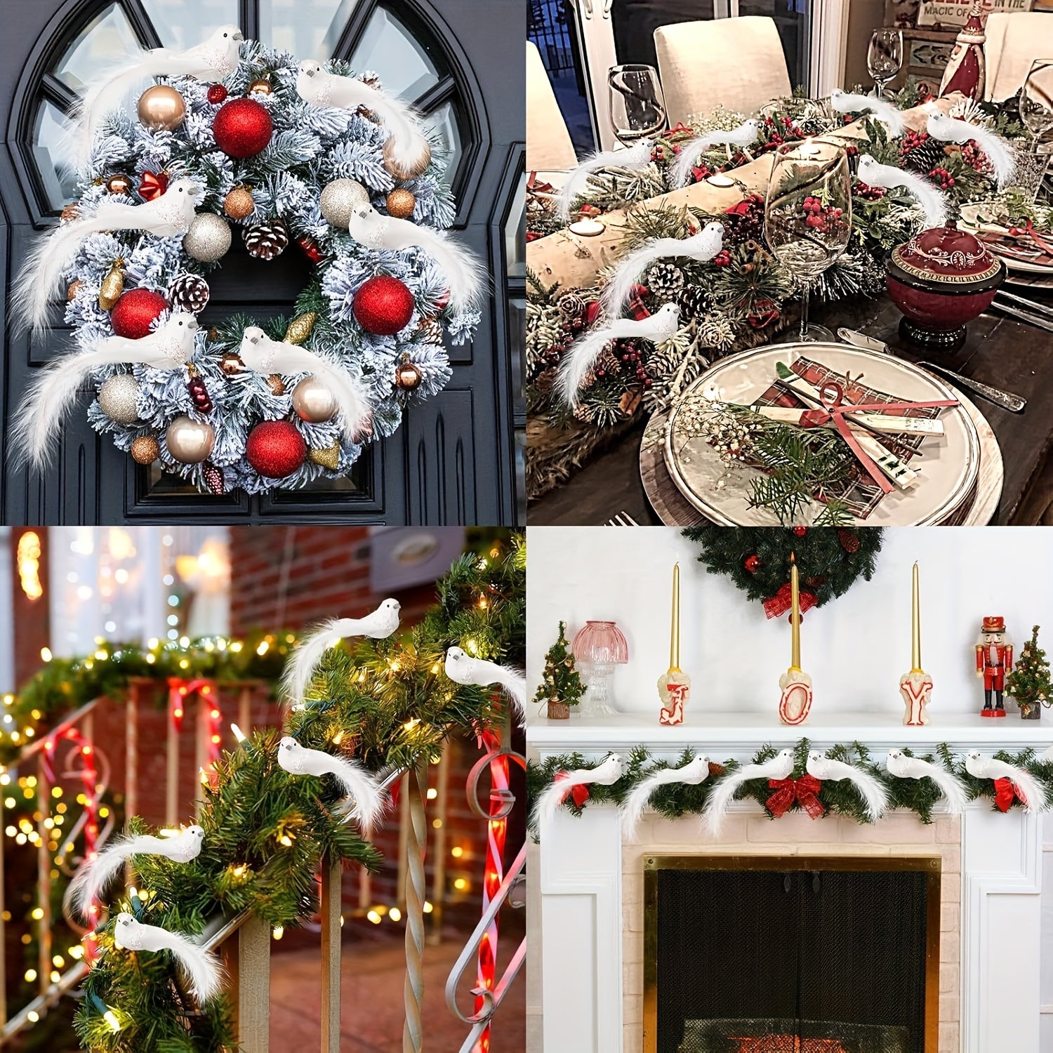 Decoraciones artificiales de palomas navideñas para coronas y decoraciones de fiesta, set de 6