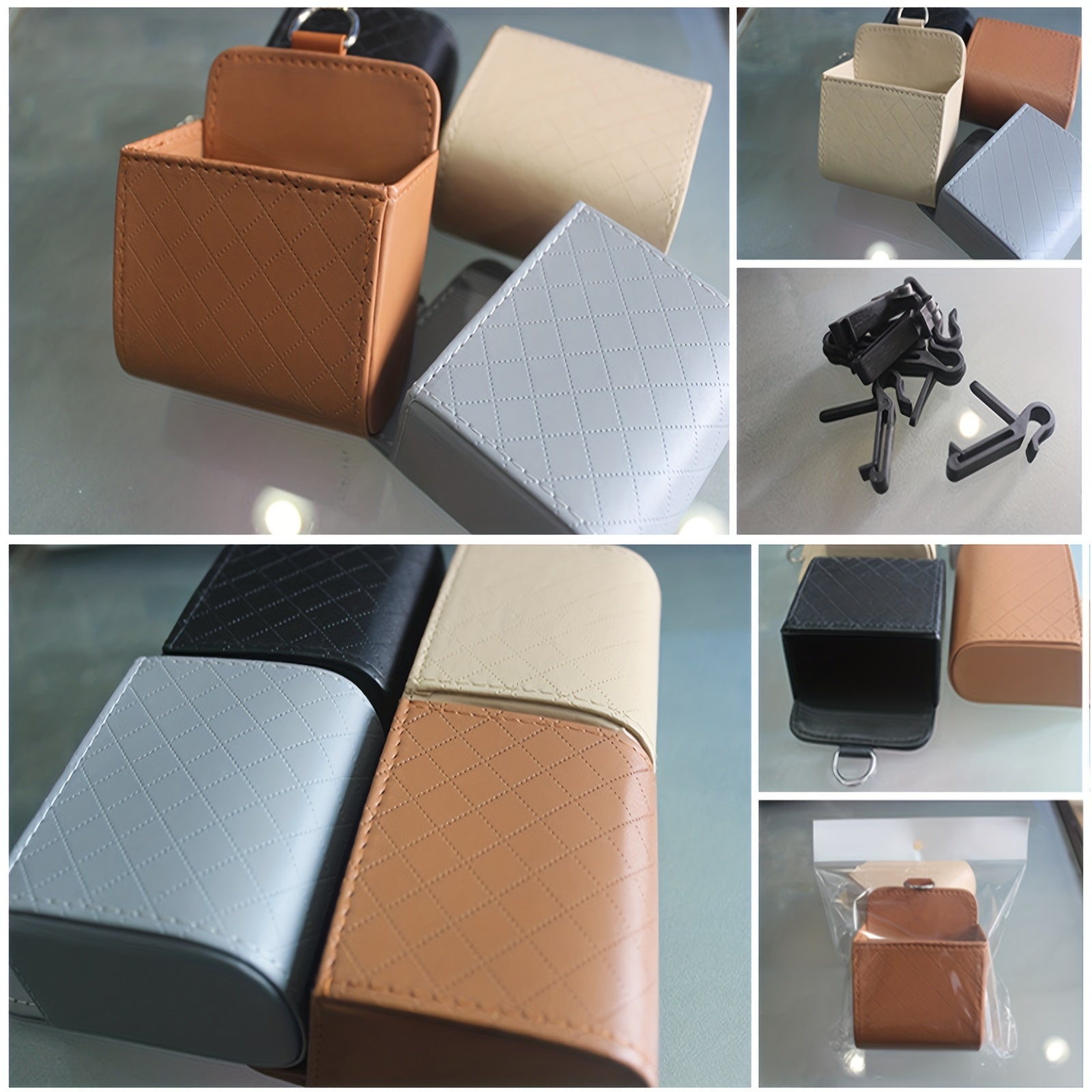 Bolsa organizadora para rejilla de ventilación del coche, de cuero PU, soporte de almacenamiento multifuncional