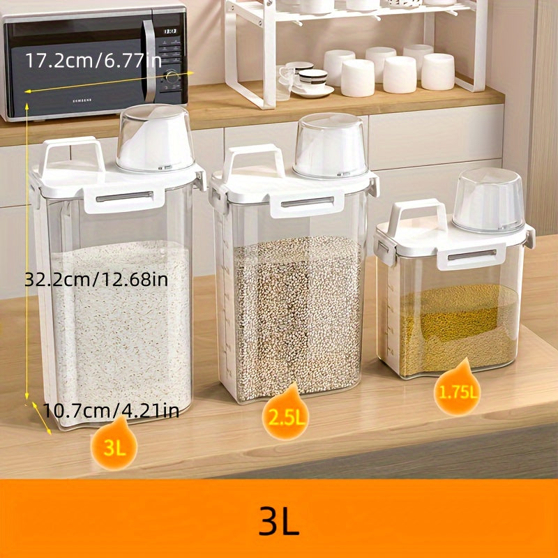 Kitchen Storage Containers Set with Rice Barrels, Fresh-Keeping Boxes and Measuring Cups
