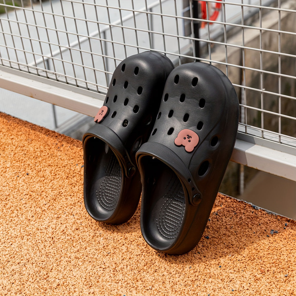 Women's Slip-On Shoes Lightweight Cushioned Platform Sandals Black Pink Bear