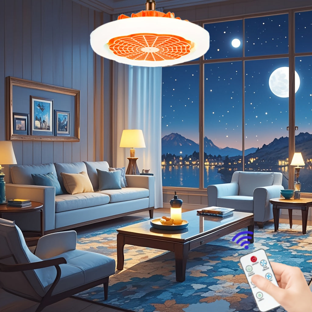 Uy bezaklari uchun portativ uzoqdan boshqariladigan yashil va apelsin LED chiroqli shamol fan kombinatsiyasi