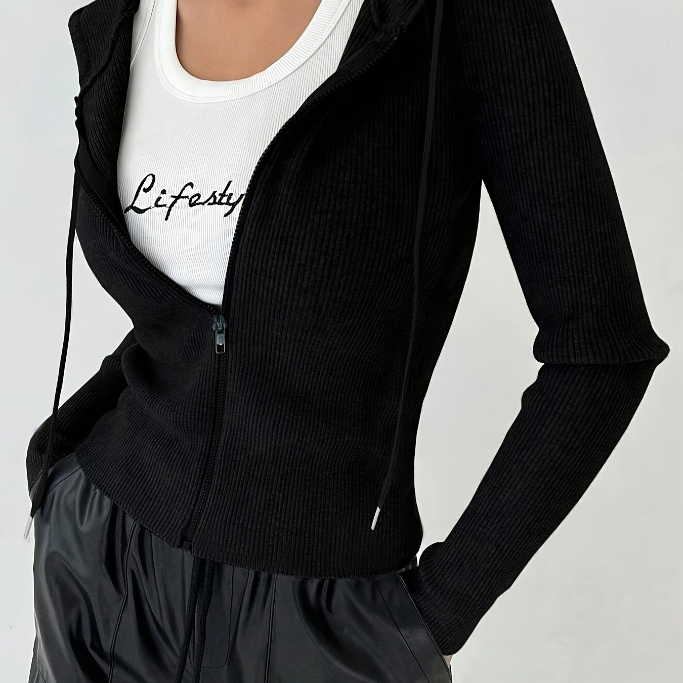 Women's Hooded Jacket Solid Color Knit Polyester Spandex Fall Winter Zipper