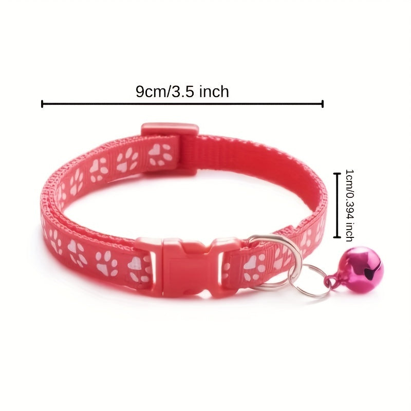 Set of 10 Nylon Pet Collars with Bells for Cats Paw Print Adjustable Safety