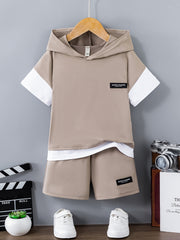 Boys Casual Summer Hoodie T-Shirt and Shorts Set 12 and Under Polyester