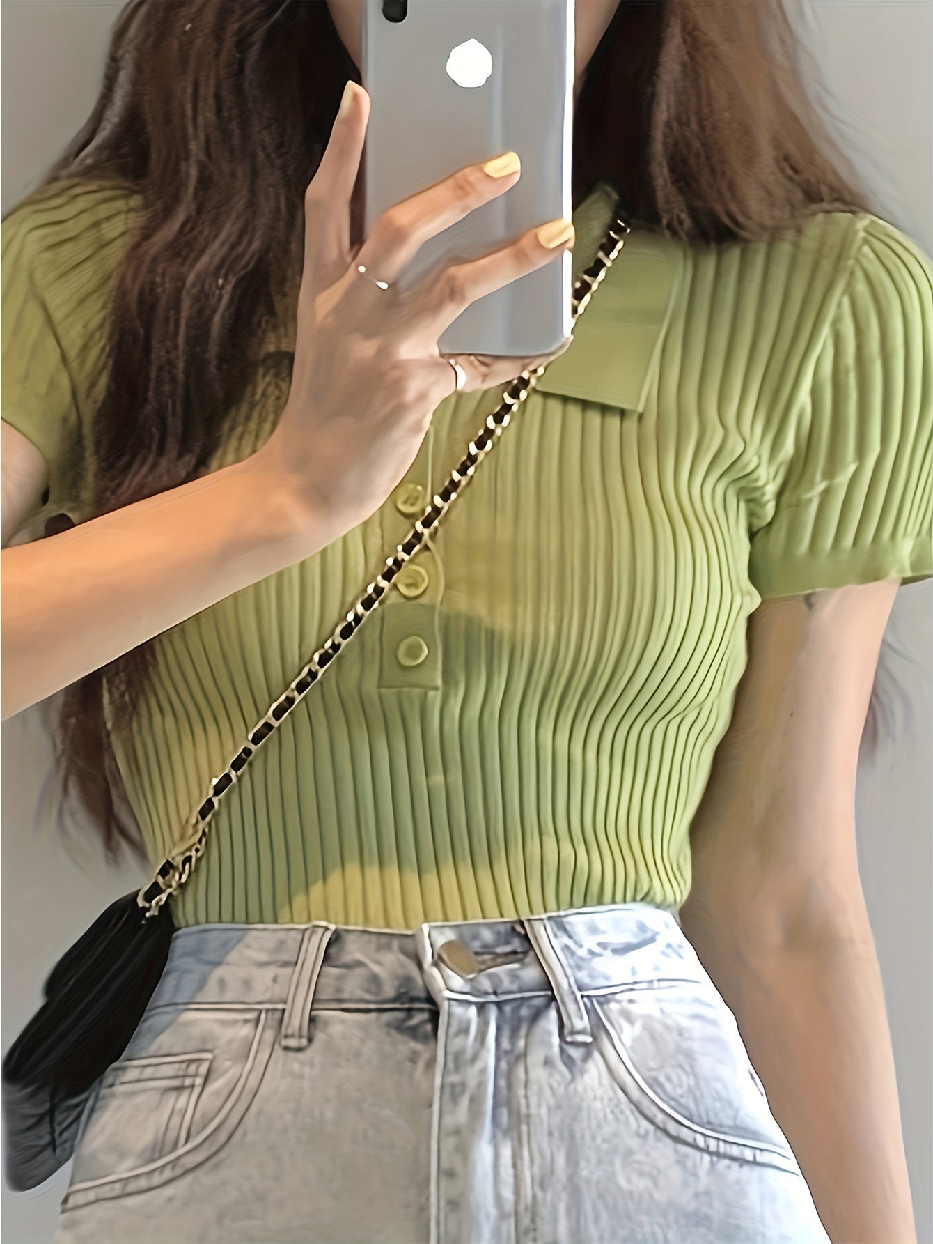 Women's Summer Polo Shirt Viscose Stretch Button Solid Casual