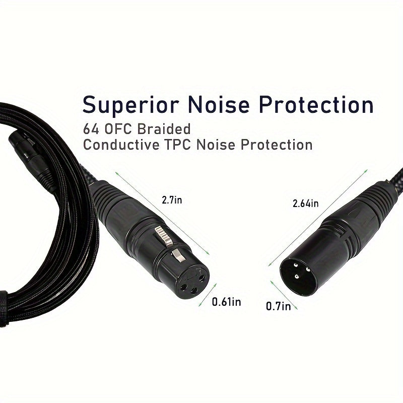 XDSPLO Yuqori Sifatli XLR Erkakdan Ayolga Mikrofon Kabeli, mustahkam naylon to'quvdan tayyorlangan va toza mis yadro bilan yo'qotishsiz signal uzatish uchun. Qalin pinlar va murakkab dizaynni o'z ichiga oladi.