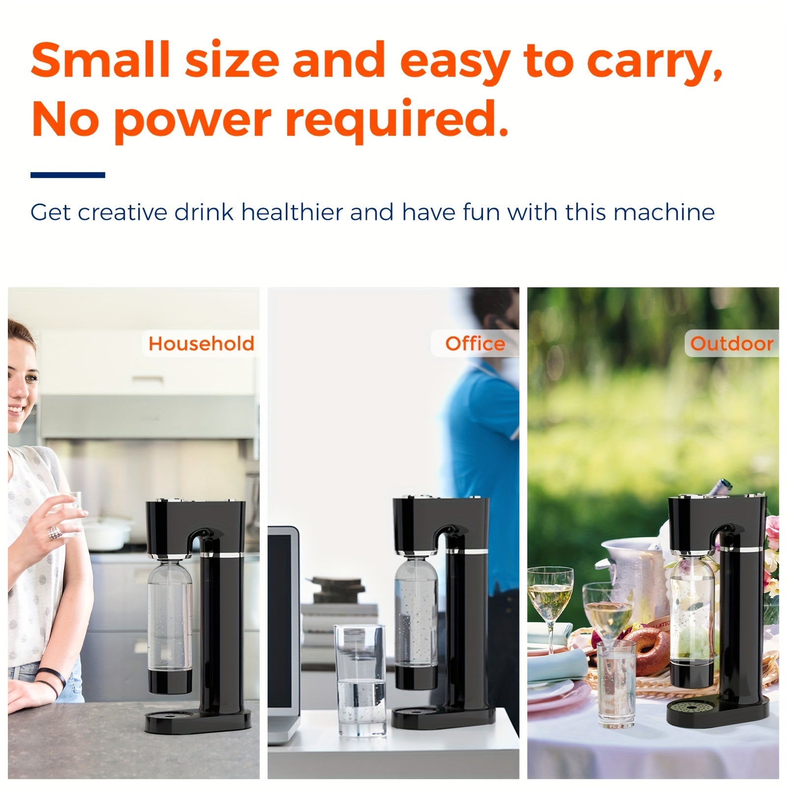 Qattiq disk Soda mashinasi, 1L Bpa-free qayta ishlatiladigan shisha bilan, 60L CO2 silindri bilan mos keladi. Toʻldirilmagan holatda ishlash, deflyatsiya tugmasi bilan, 10L gacha sigʻim.