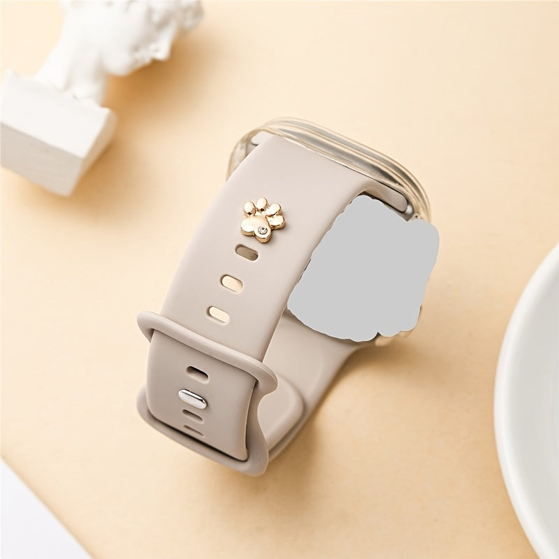 Set of 3 Dog Paw Rhinestone Nail Charms for Silicone Watch Bands Metal Decorative Accessories