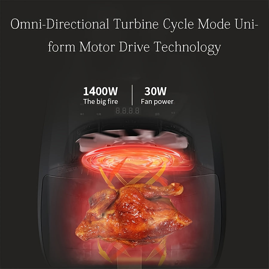 Фритюрница с воздушным нагревом 4.5L 1400Вт с циркуляцией горячего воздуха 360°, LED-экраном с сенсорным управлением, без масла, черная, с вилкой AU