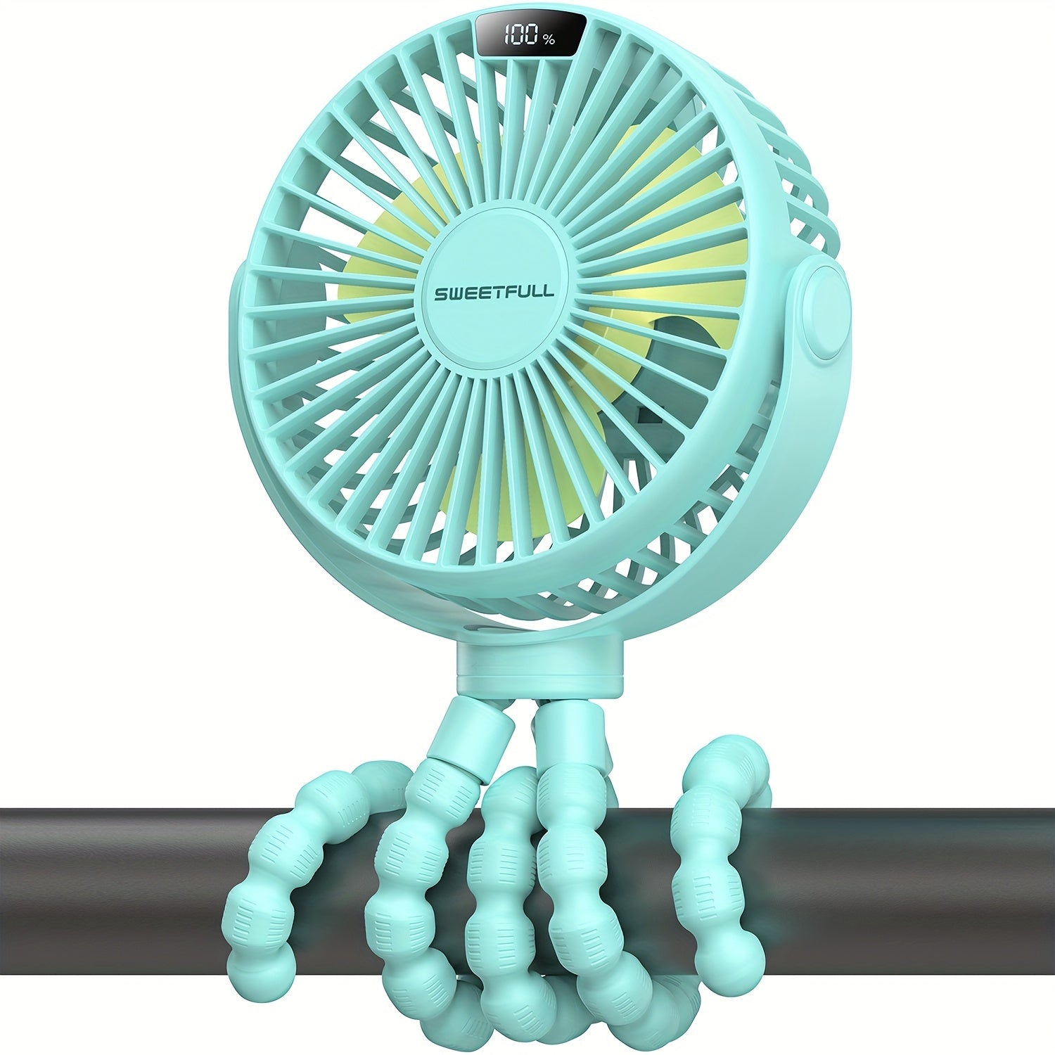 SWEETFULL Портативный вентилятор для коляски с LED-дисплеем, мини-вентилятор с 4 скоростями и перезаряжаемой батареей для личного охлаждения в пути.