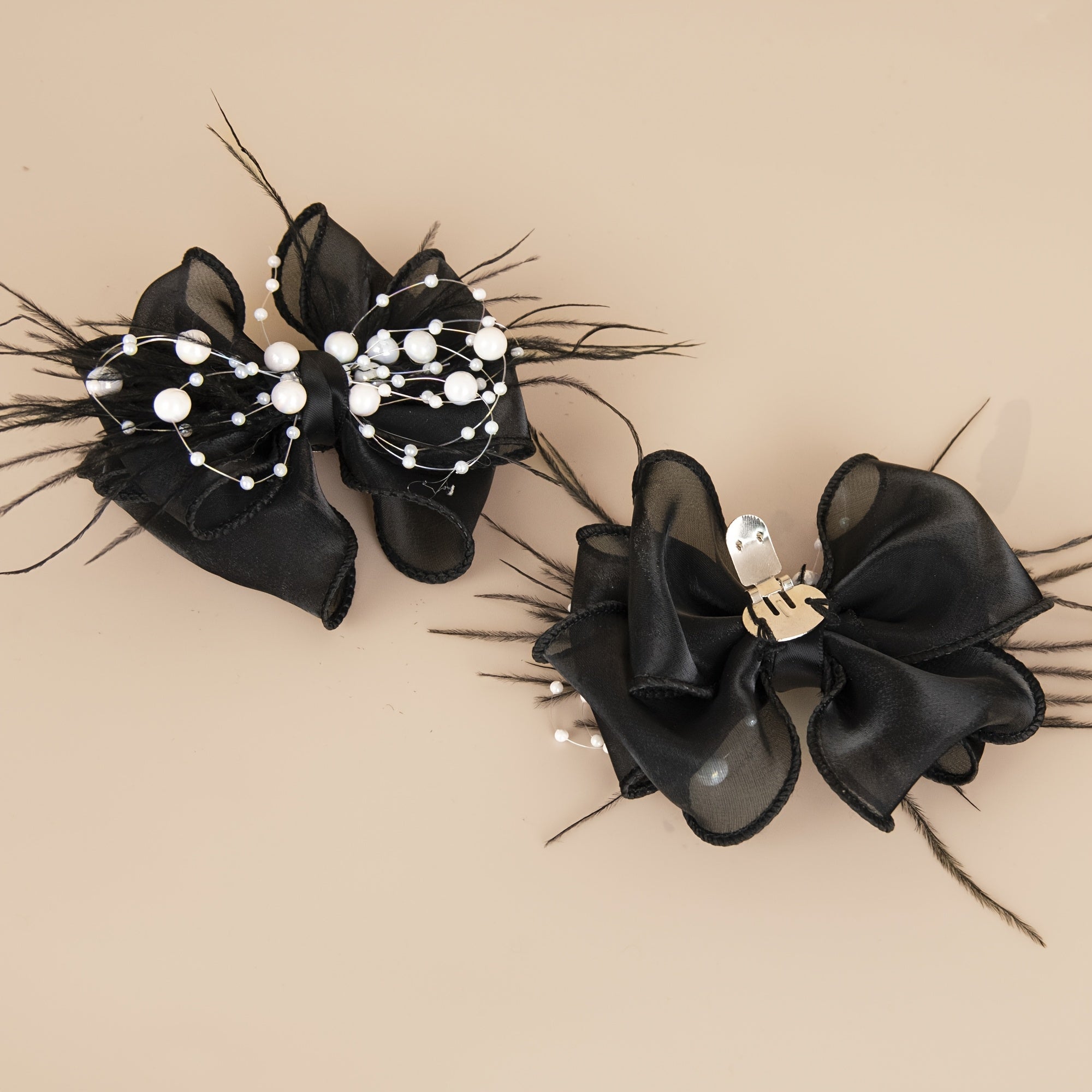 Women Polyester Mesh Bowknot Shoe Clips Beads Wedding Party Accessories