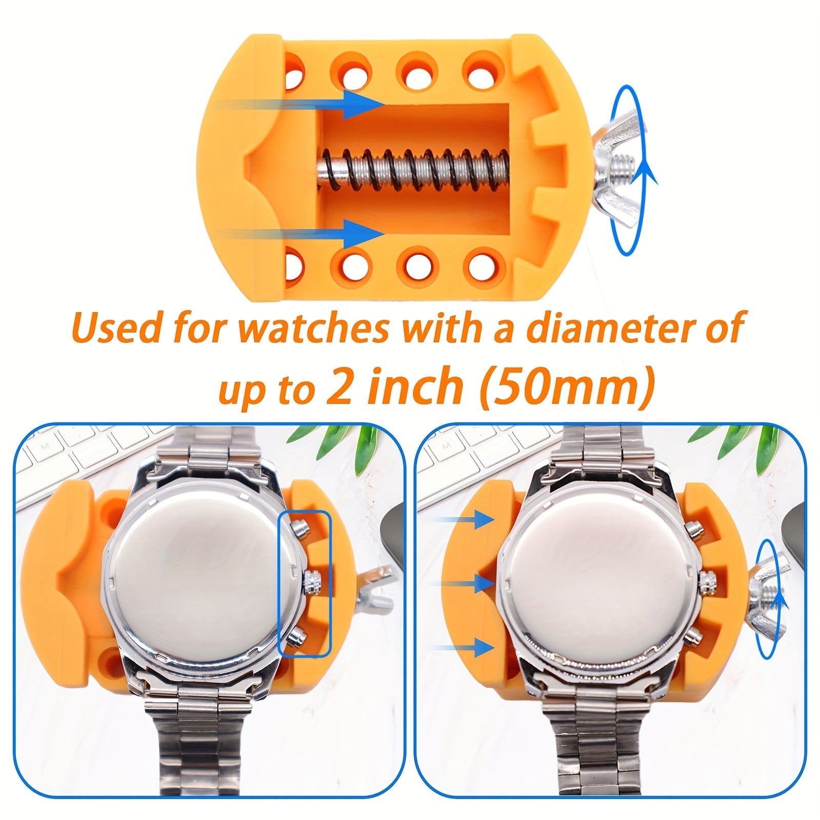 3-Piece Stainless Steel Watch Battery Replacement Kit with Wrench and Tools