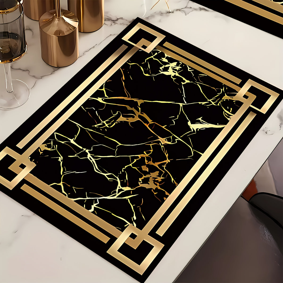 Black and Gold Patterned Table Mats for Dining and Kitchen Decor Set of Four