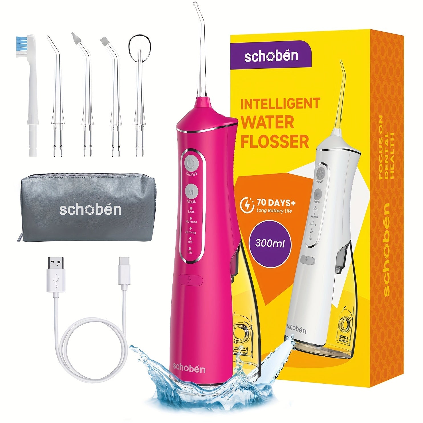 Hilo dental inalámbrico portátil, limpiador de dientes recargable, depósito de 300 ml