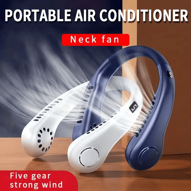 Portable USB Neck Fan Wearable Rechargeable 5-Speed Quiet Cooling Strong Winds
