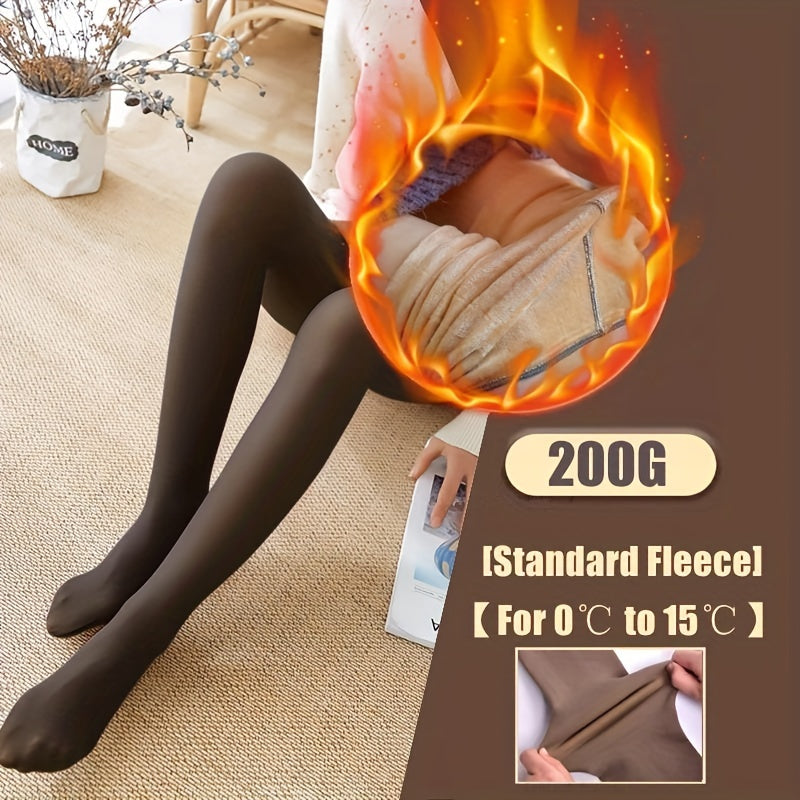 Women's Fleece-Lined Tights Solid Color Lace Knit Hosiery Elegant