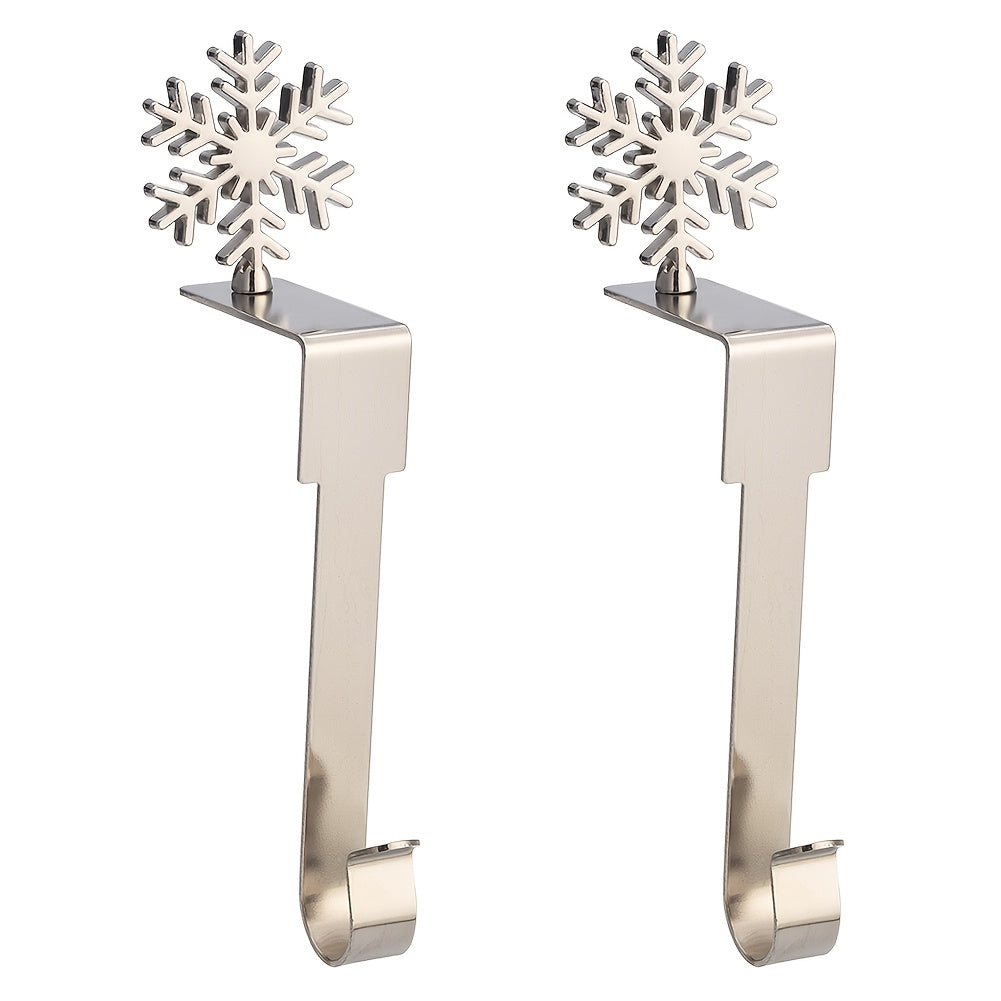 Set of 2 Christmas Mantel Stocking Holders Stainless Steel Snowflake Santa Elk
