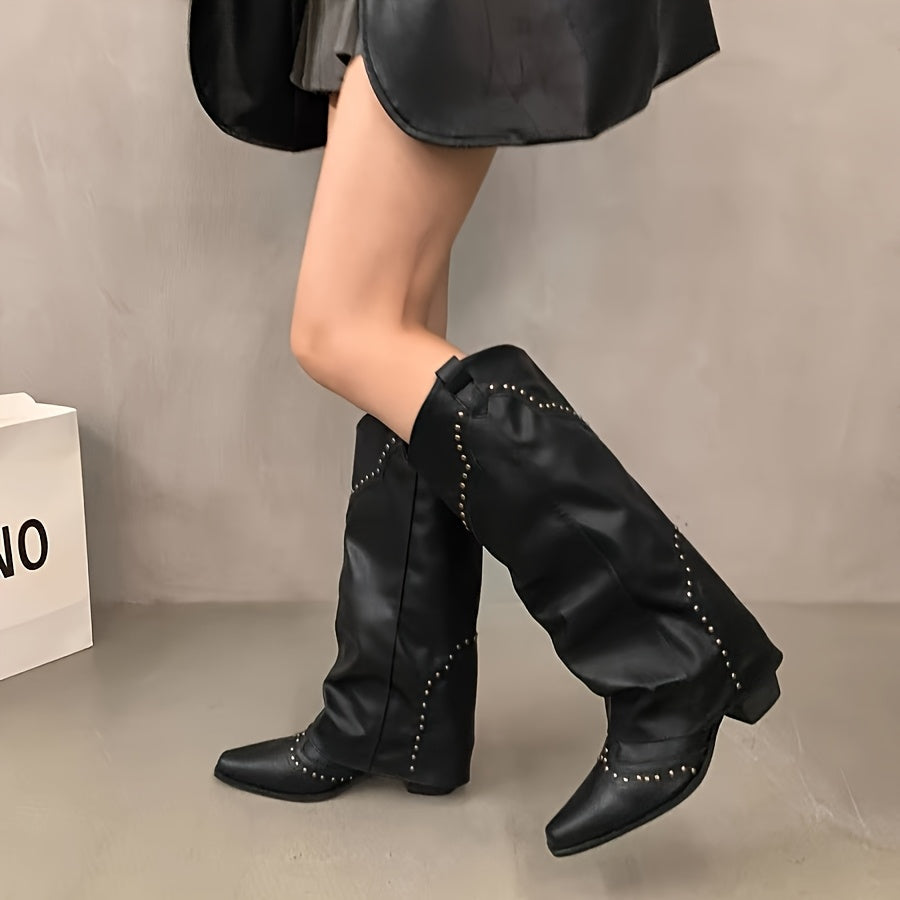 Women's Vintage Square Toe Mid-Heel Ankle Boots Brown Faux Leather Cowgirl Style