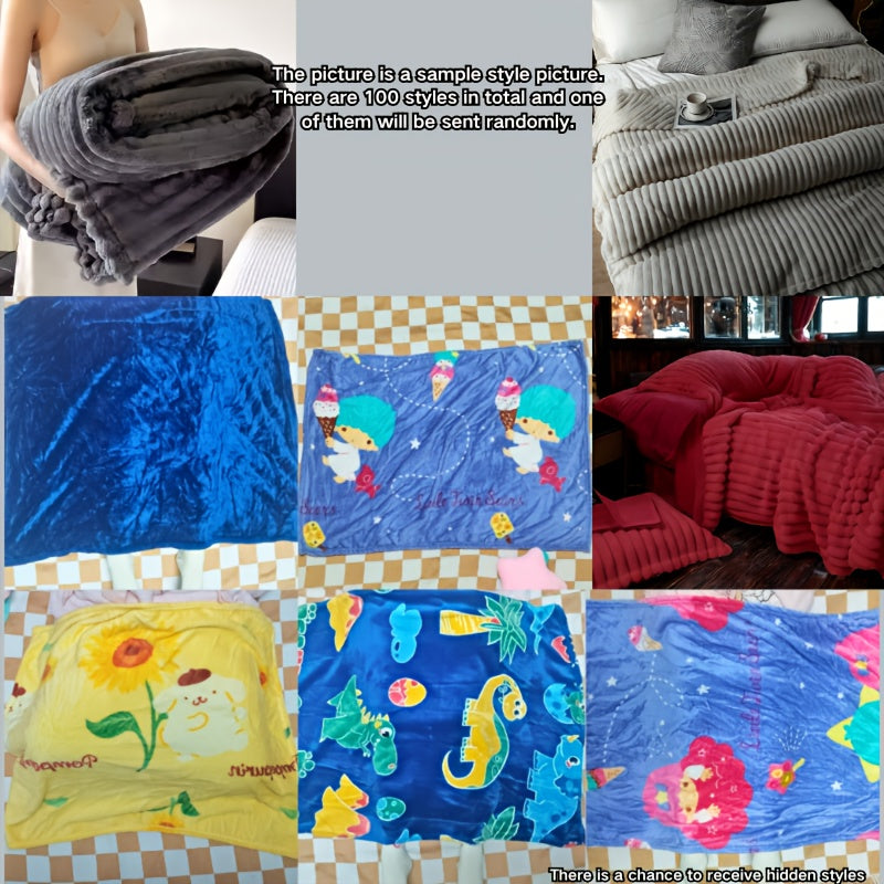 Solid Color Striped Flannel Blanket for Office Use Warm Thick Small Blanket