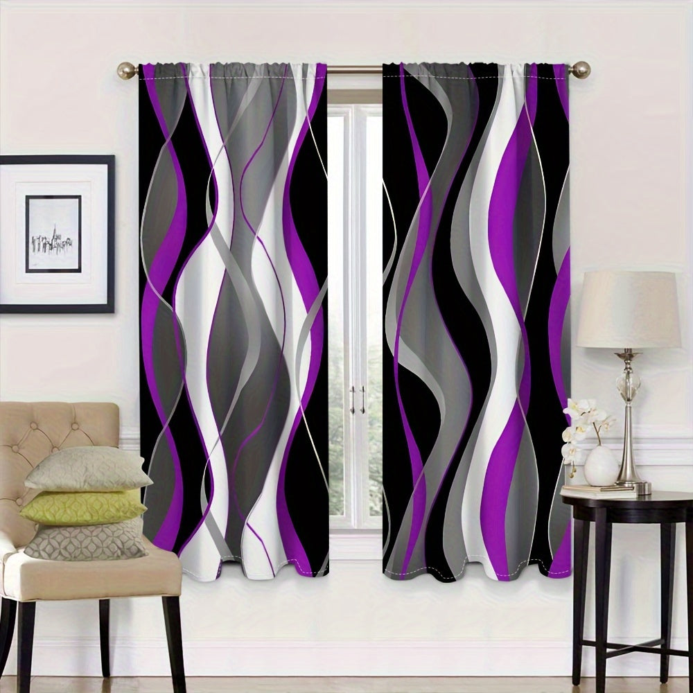 Modern Abstract Geometric Curtain Set Black White 2 Pieces Privacy Drapes