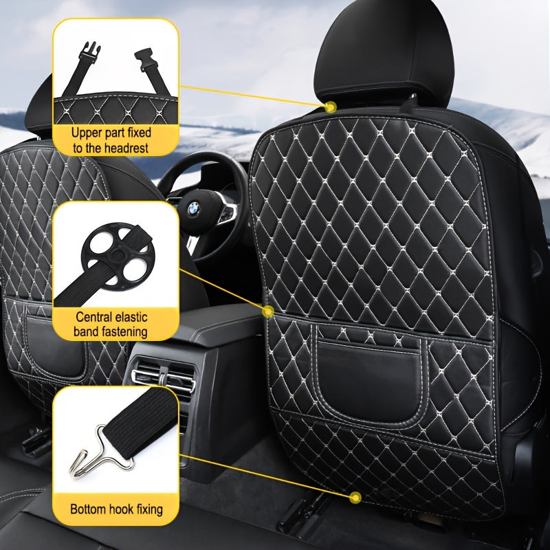 Kids Car Seat Back Cover Protector Faux Leather Kick and Scratch Guard with Safety Belt