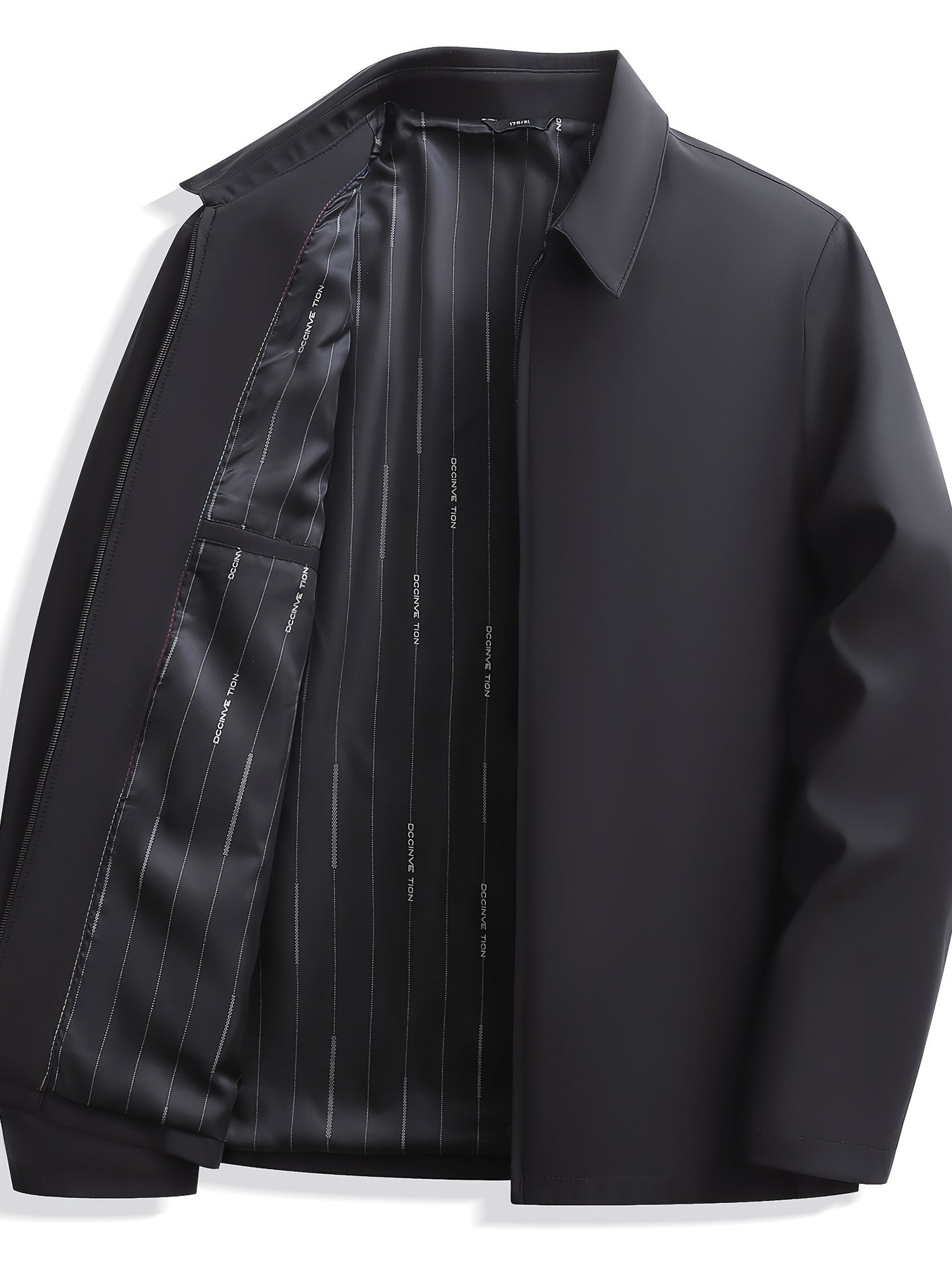 Men's Casual Solid Polyester Jacket with Lapel Collar Zipper Spring Fall Outerwear