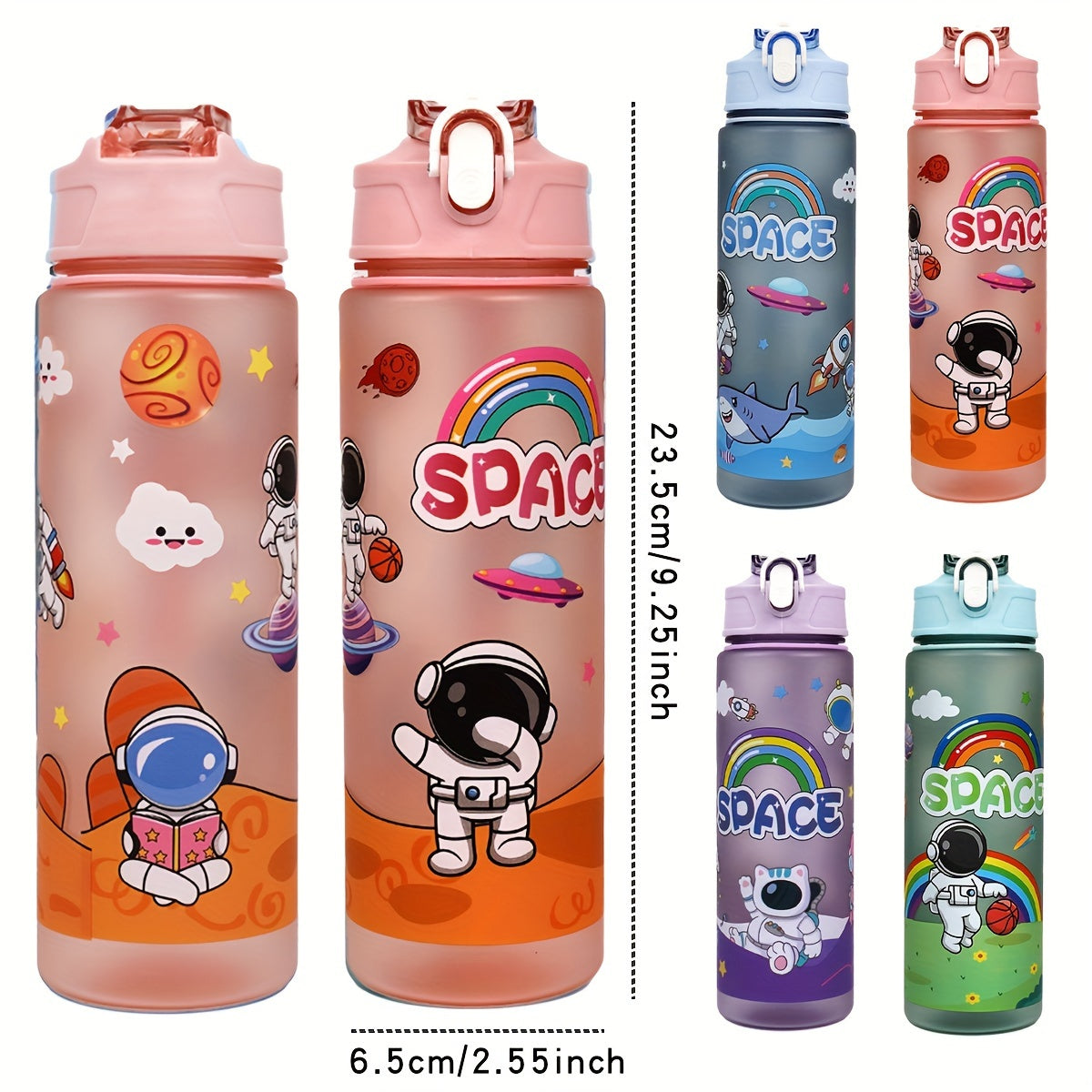 21oz BPA-Free Plastic Water Bottle with Straw for Kids and Outdoor Activities Space Design