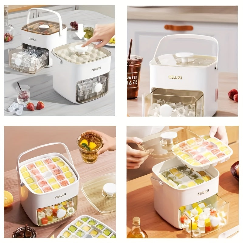 Mini Double-Layer Countertop Ice Maker Food Grade Plastic White Lid