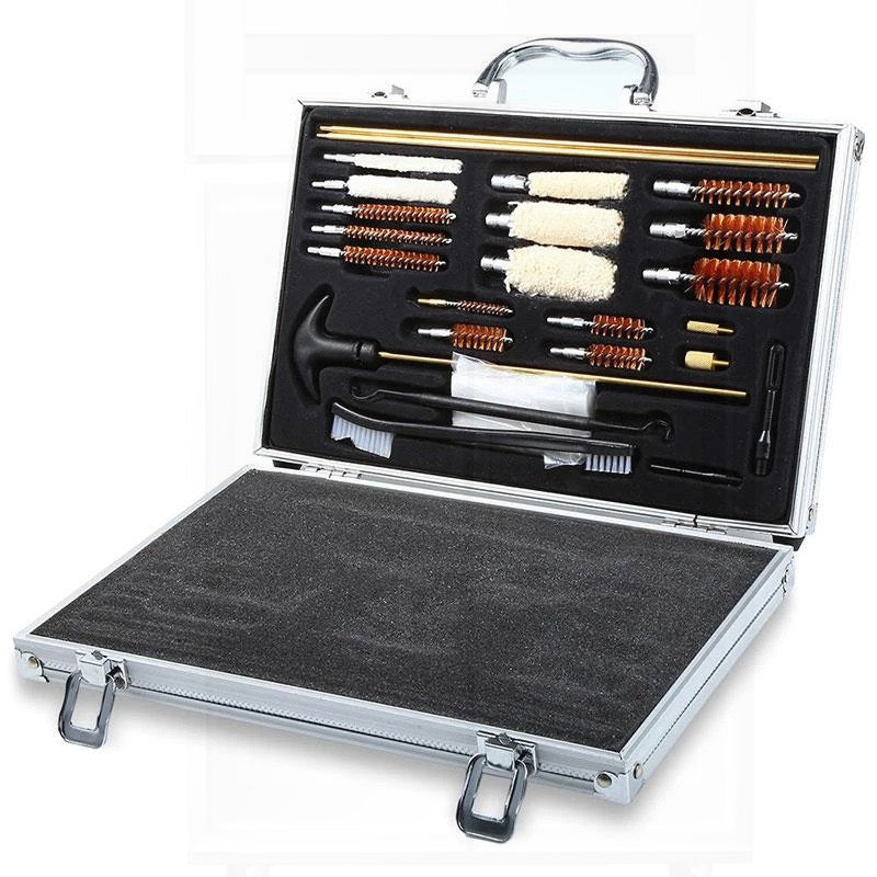 Kit de limpieza de armas de plástico duradero con estuche de aluminio, cepillos, alambre de cobre