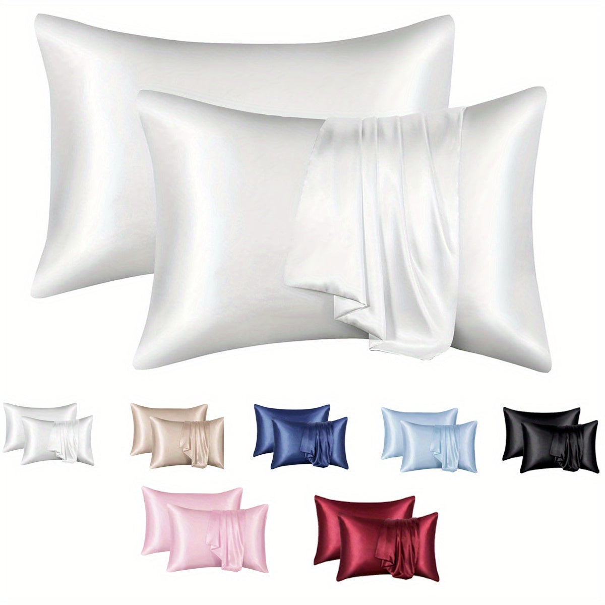 Soch va teri uchun 2 ta saten yostiq qoplamasi to'plami, hashamatli yumshoq yostiq qoplamalari, yotoqxona, divan, talabalar xonasi yoki uy bezaklari uchun yuqori sifatli konvert yostiq qoplamalari, yostiq yadro kiritilmagan.