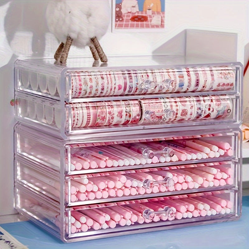 Clear Acrylic Drawer Storage Box with 5 Layers for Office Supplies Organization
