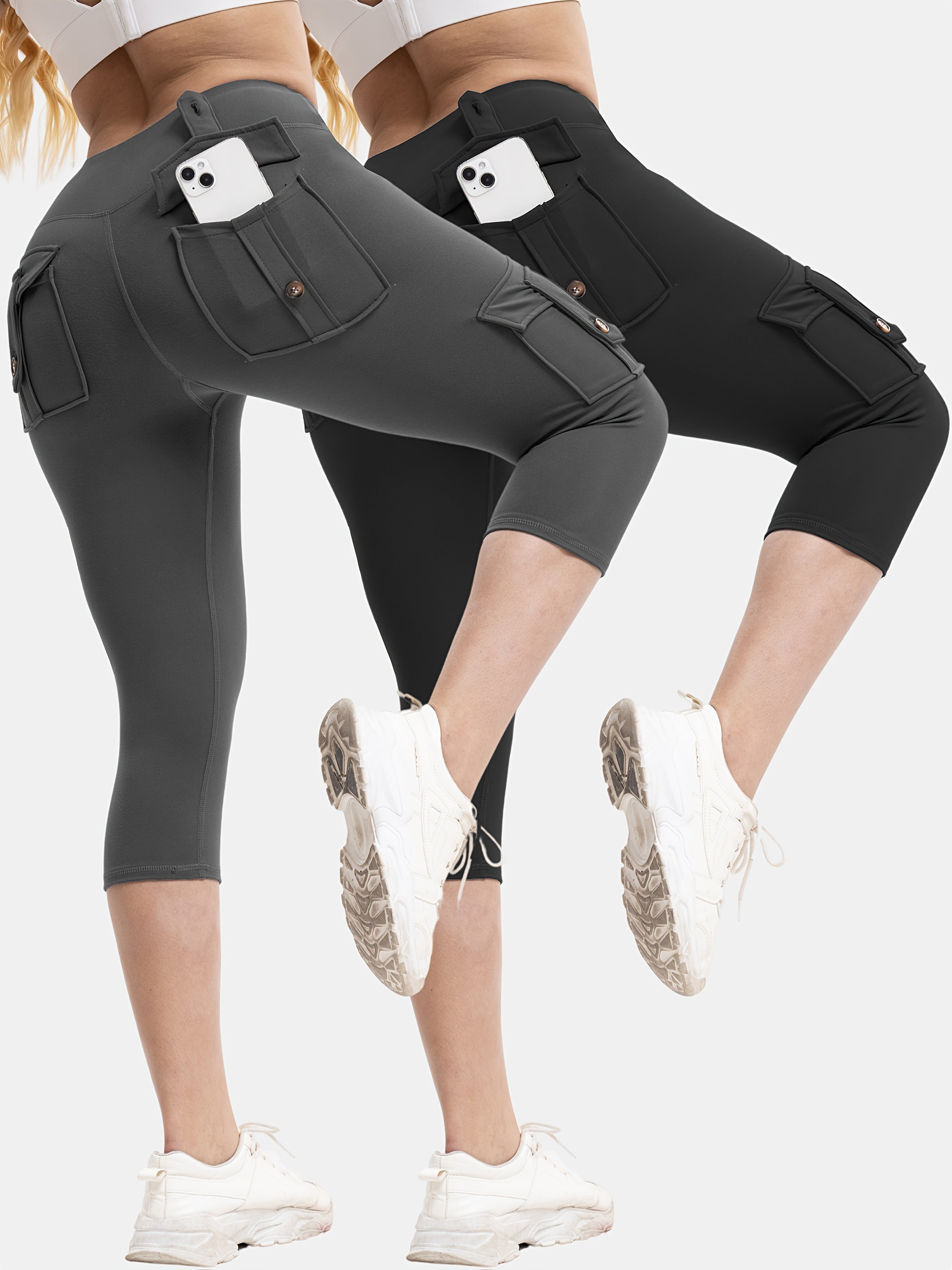 Women's Large Size High Waist Tights with Pockets Moisture-Wicking