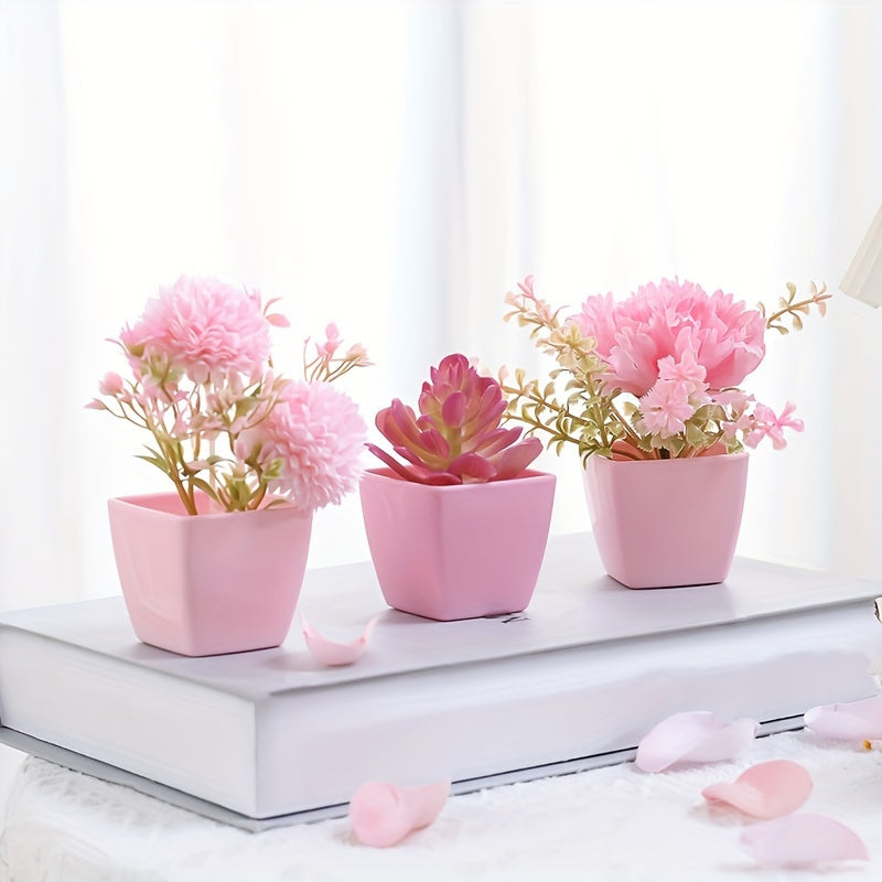 Mini Artificial Potted Flowers for Desktop Decoration Set of 5