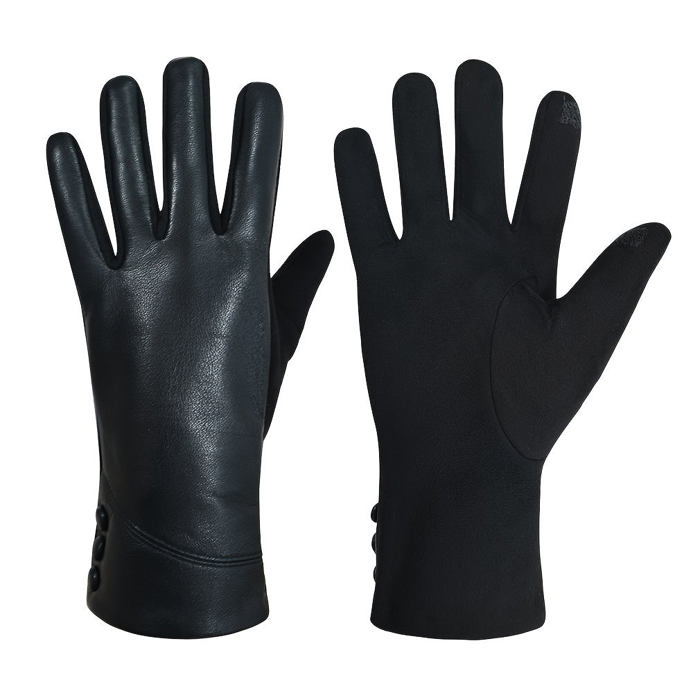 Men's Fleece-Lined Leather Gloves Touchscreen Split Fingers for Cold Weather