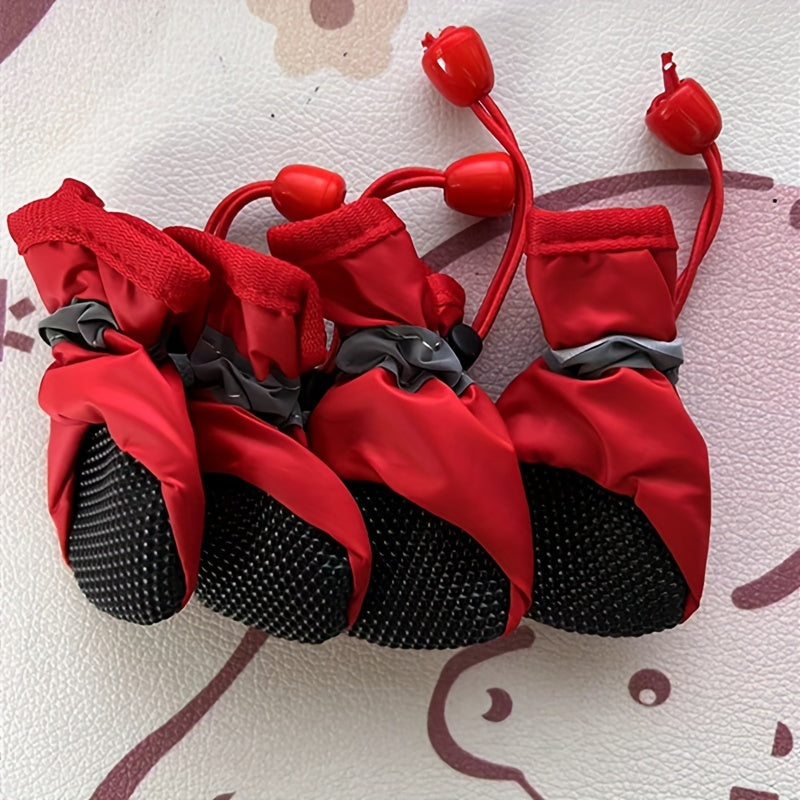 4 ta qalin, iliq va sirpanmaydigan it oyoq himoyachilari to'plami, elastik tugma bilan.