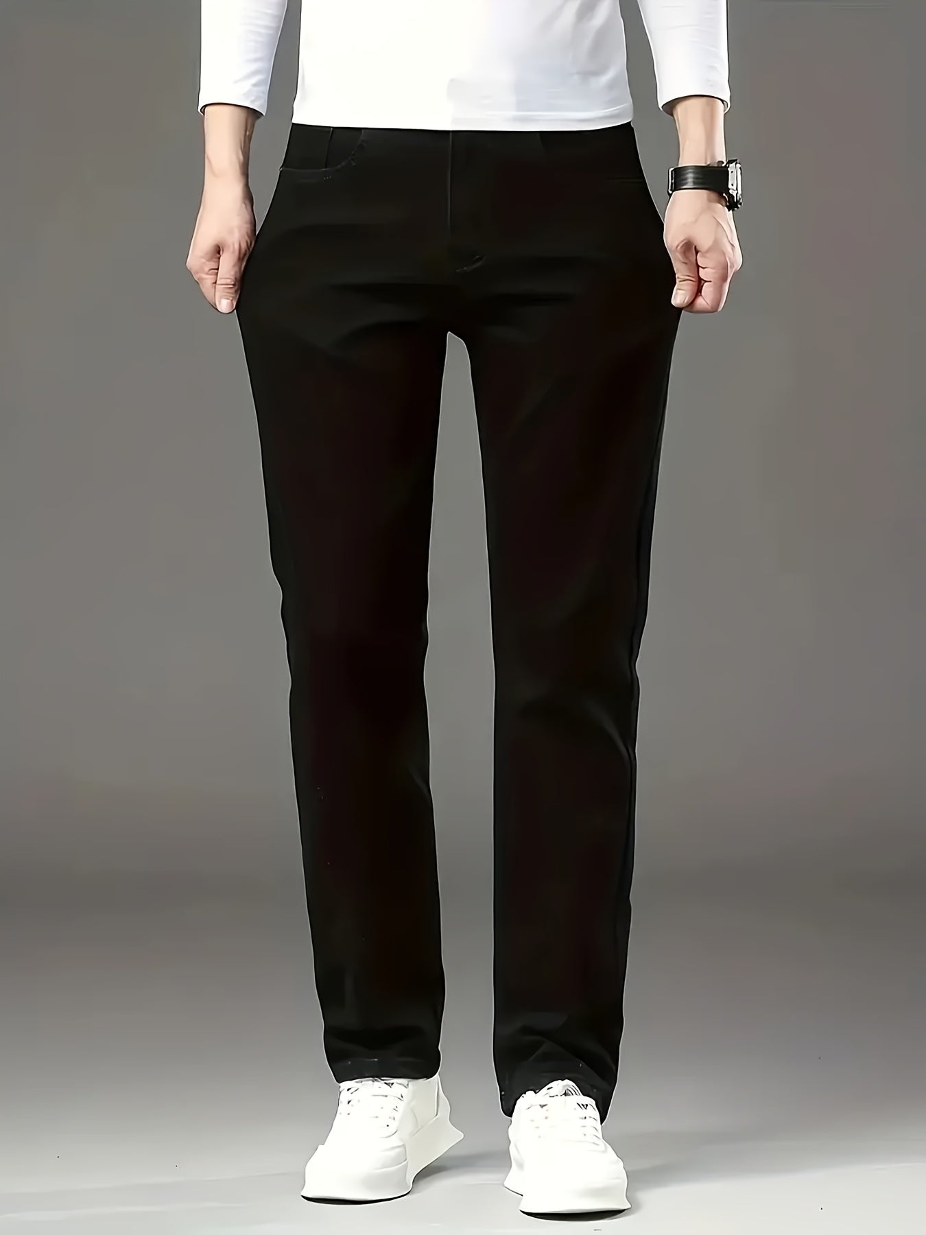 Plus Size Black Stretchy Straight Leg Men's Jeans All-Season Casual Business